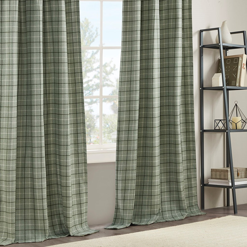 Rideau opulent à carreaux avec doublure en molleton, L 50 po x L 95 po, Vert