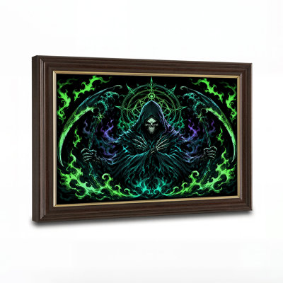Grim Reaper With Green Flame And Occult Circle Halloween Canvas Wall Art