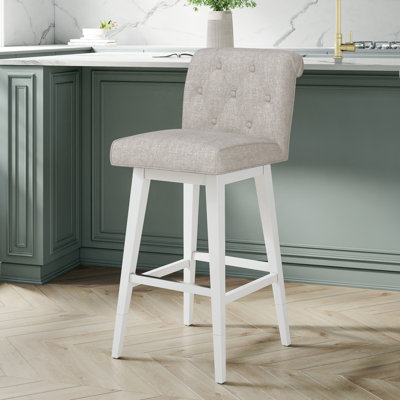 Dorreen Wood And Upholstered Tufted Adjustable Height Swivel Stool