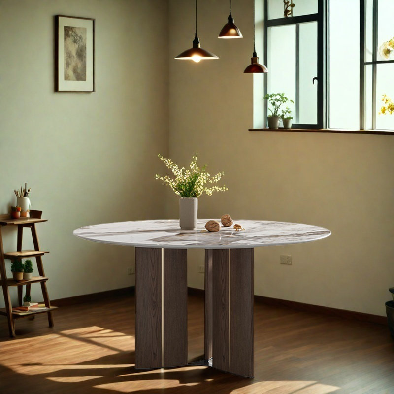 Table durable avec plateau en dalle et pieds en bois massif., H 29,53 po x L 53,15 po x l 53,15 po