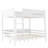 Full Bunk Bed With  Storage Shelf and Bookshelf,Wood Bunk Bed with Ladder and Guardrails,Detachable Design,White-802005578-802005576