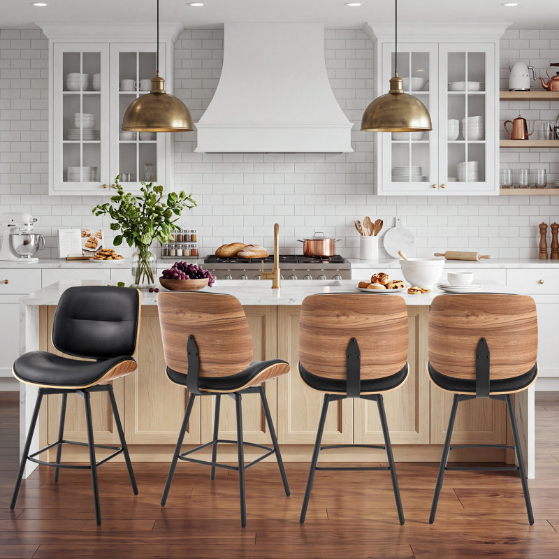 Tabouret de comptoir pivotant en similicuir, Noir