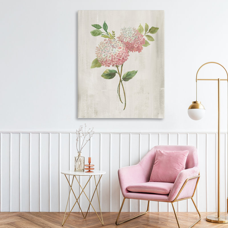 Paire de tiges d'hydrangées roses, par Nan, H 30 po x l 24 po