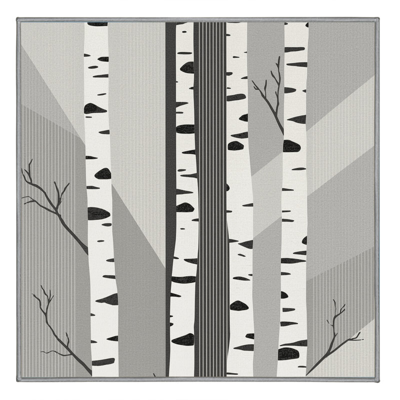Tapis gris moelleux et moelleux à rayures scandinaves en bouleau Esmont, Carré 7 pi