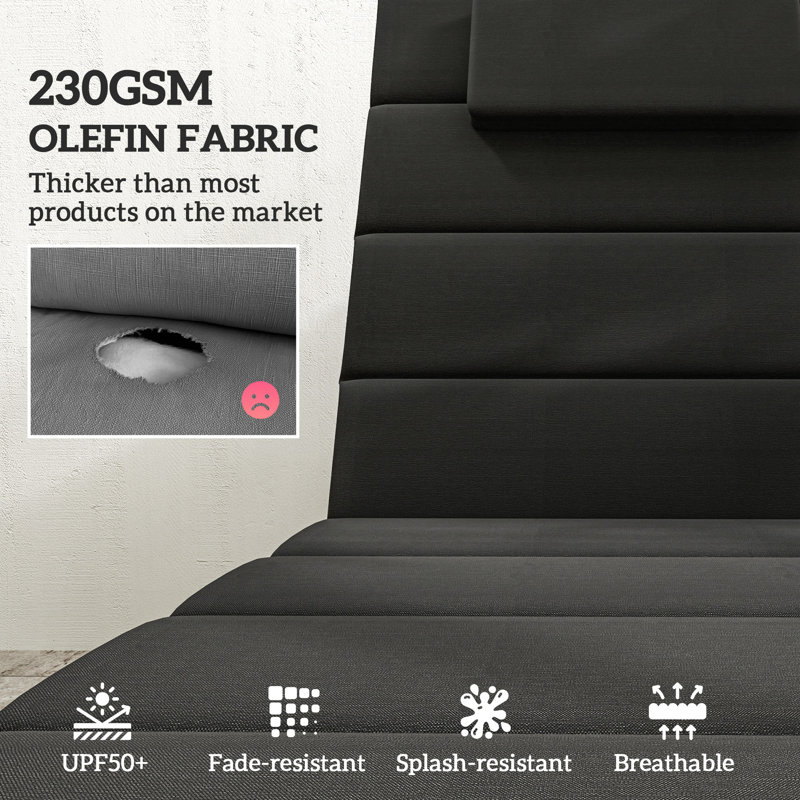 Ensemble de 2 coussins de chaise longue pliables, ensemble de coussins de chaise longue d'extérieur, oléfine UPF50 + 230 g / m², noir 80 po x 26 po