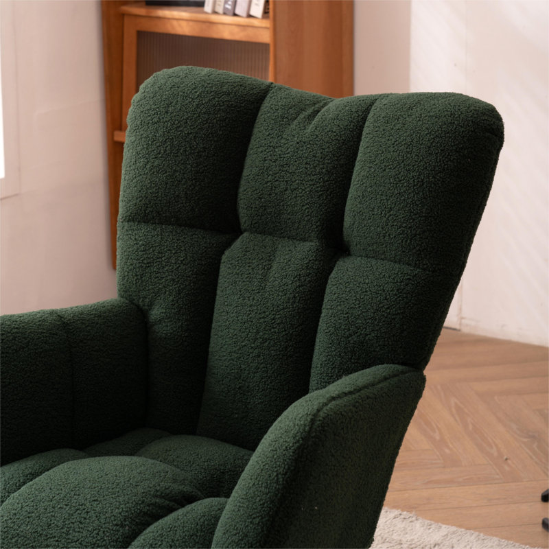 Moriah Dark Green Teddy Fabric Tufted Upholstered Rocking Chair, Dark Green Teddy