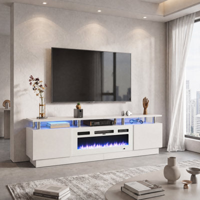 Kazimieras TV Stand with Electric Fireplace, 2-Tier Modern Media Console