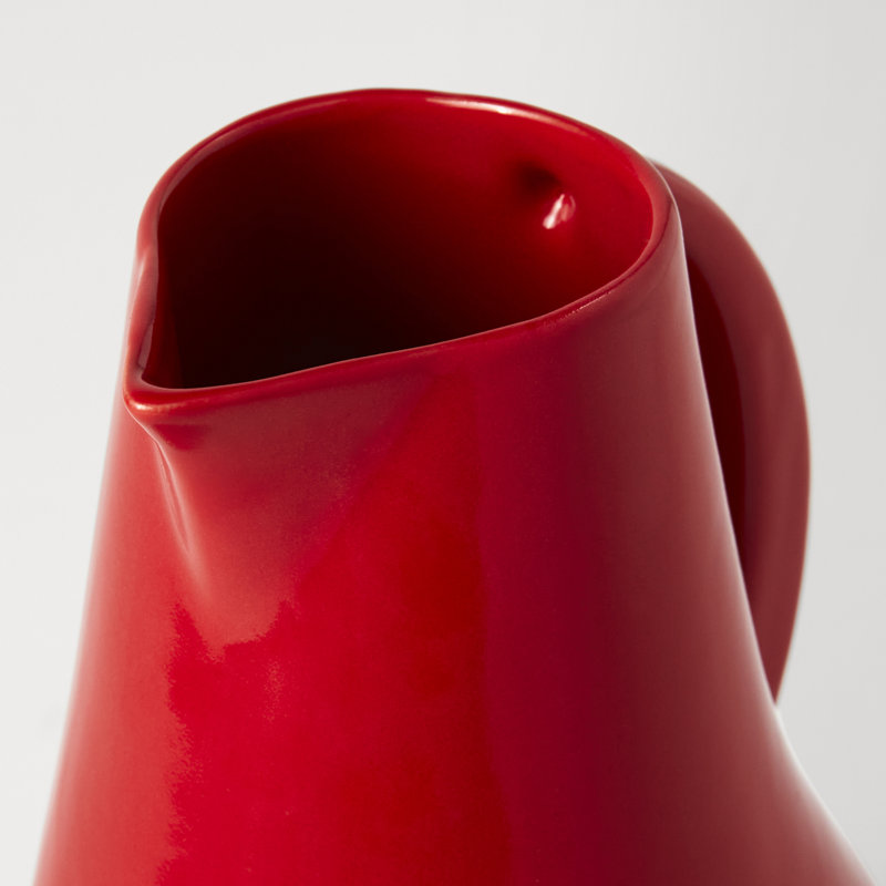 Modern Red Ceramic 72 oz. Pitcher with Tapered Handle