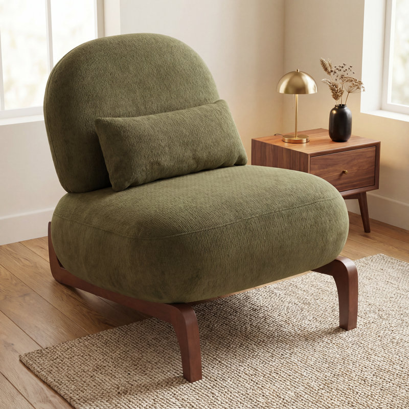 Méridienne Mid-Century moderne avec base traîneau, Coton vert