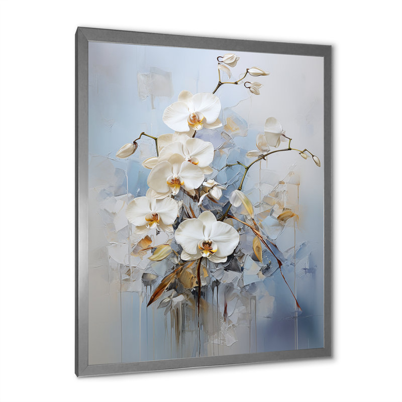 Minimalisme orchidées sur toile, Cadre simple argenté, H 40 po x l 30 po x P 1,5 po