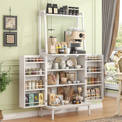 51" Modern Kitchen Pantry Storage Cabinet, Freestanding Hutch With Doors & Shelves, Buffet Sideboard With Microwave Stand, Coffee Bar, Cupboard For Di