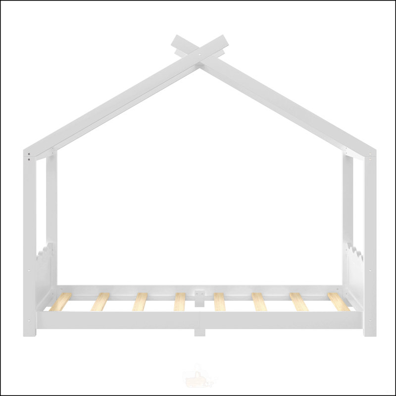Lit simple au sol avec lattes de soutien, structure en bois massif pour enfants, aucun sommier nécessaire, Blanc clair