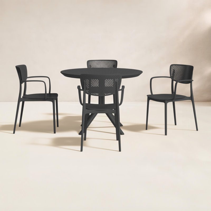 Farrah Loft Armchair 5 Person Dining Set, Black