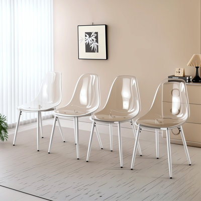 Plastic Dining Chair With Metal Legs Armless Side Chairs Set of 4