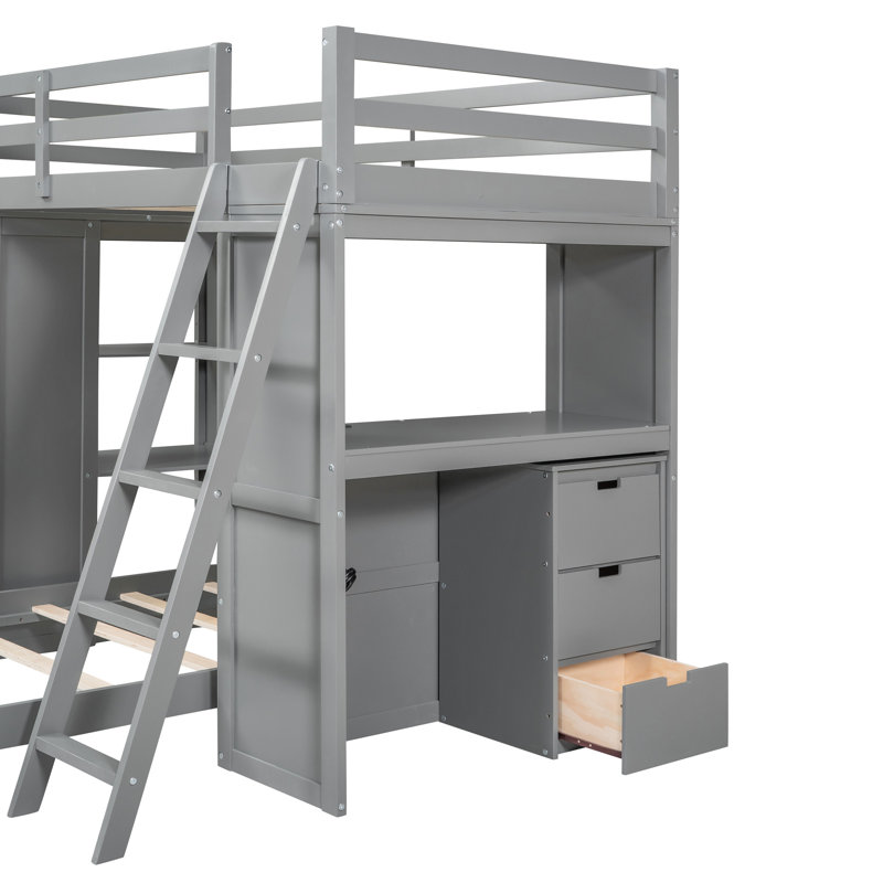 Lit superposé simple avec bureau, gris - Profitez d'un espace de production à ports et polyvalent