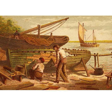 Antique Wooden Boat On Canvas by Baltskars Print