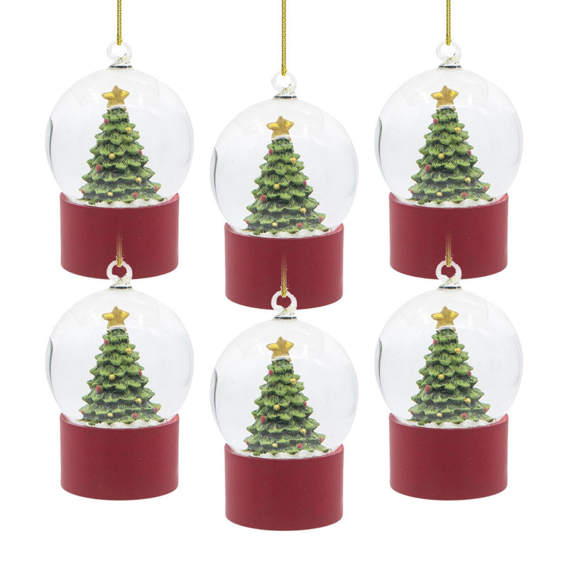 Red Resin and Glass Christmas Tree Water Globes Set of 6