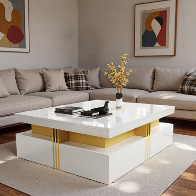 Table basse moderne carrée avec 4 tiroirs