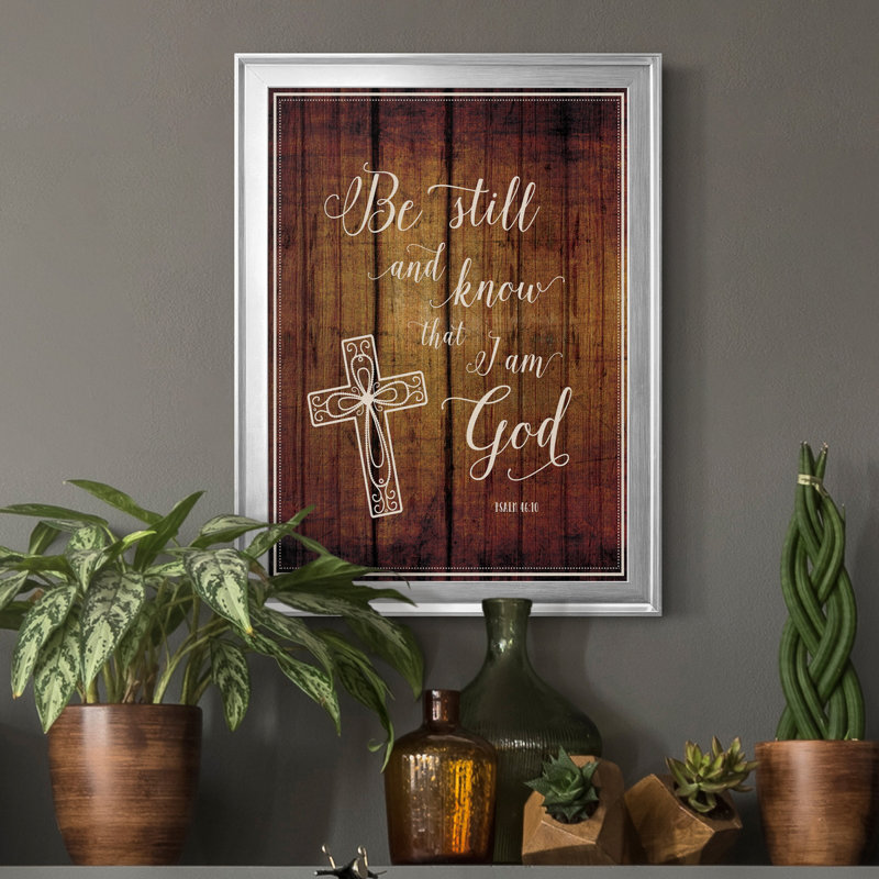 «Be Still», art textuel sur toile, H 18,5 po x l 24,5 po x P 1,5 po, Argent