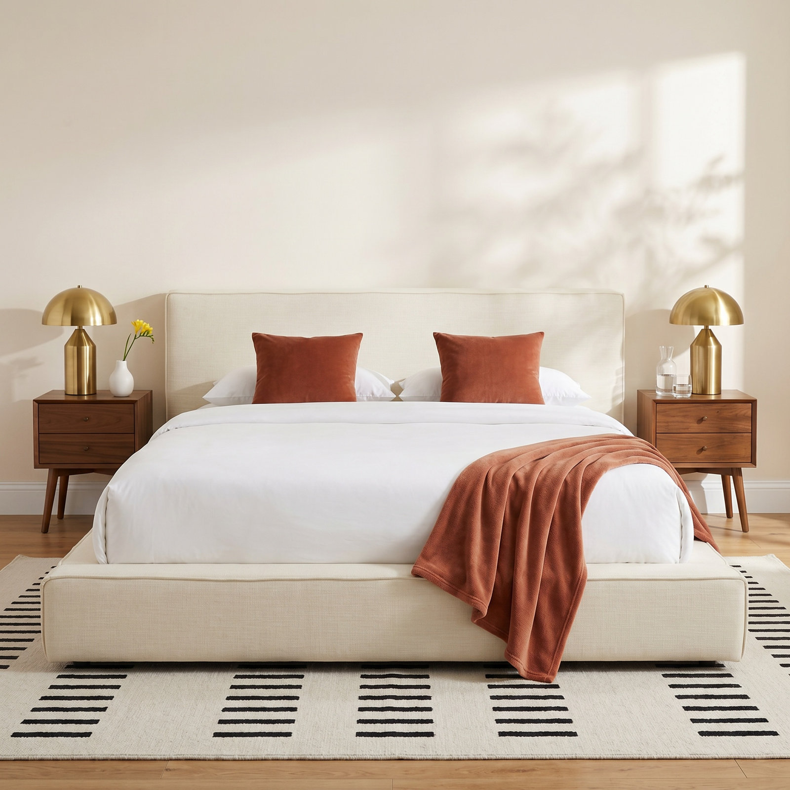 Corda Linen Upholstered Bed, Cream, King