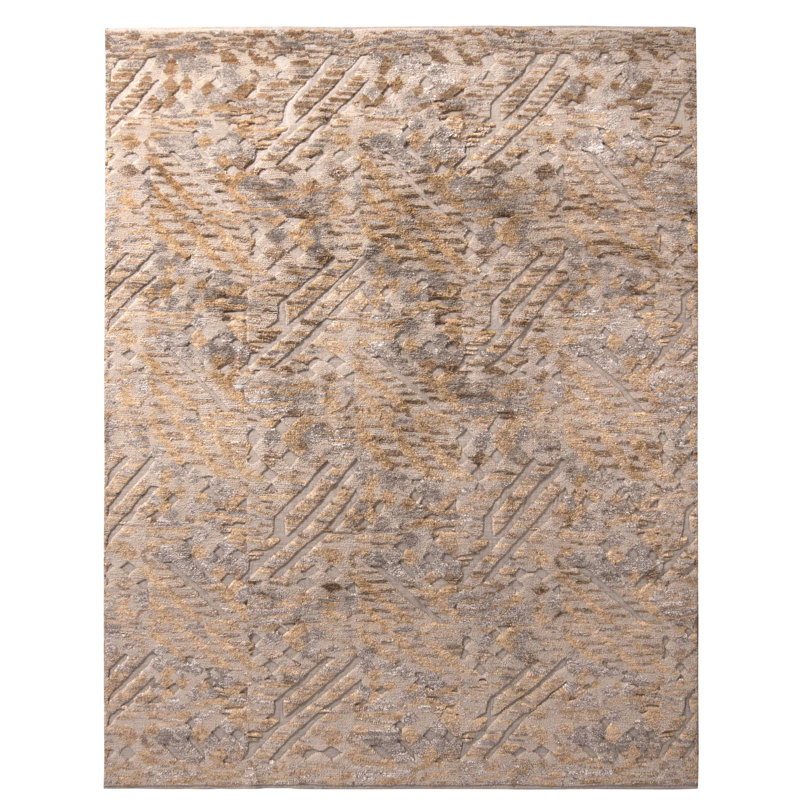Rug & Kilim’S Scandinavian Geometric Beige Brown Wool Pile Rug, Rectangle 10' x 14'