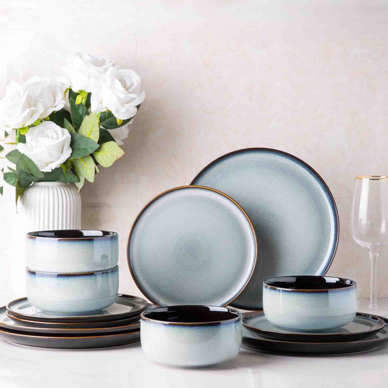 Rinoa Piece Ceramic Dinnerware Set - Service for 4, Ocean Blue