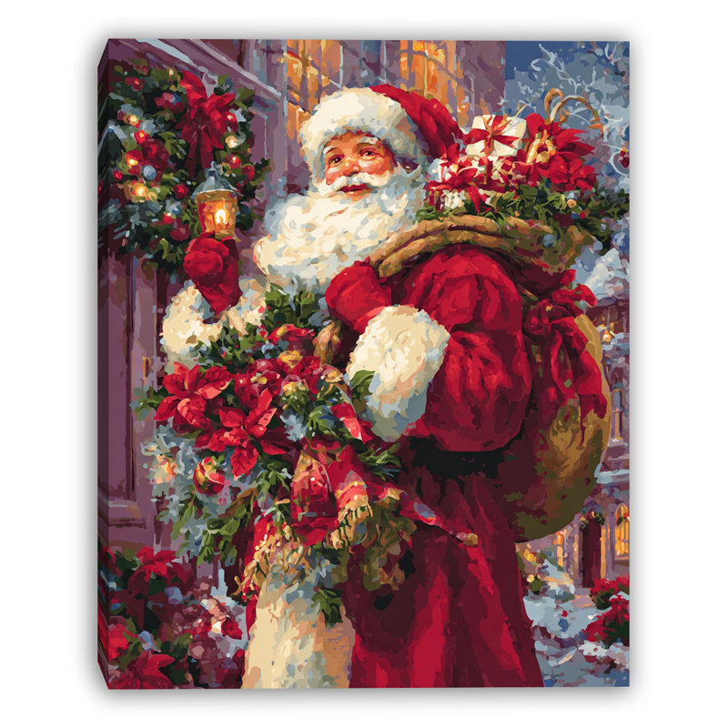 «Santa Carrying Festive Garland», art mural sur toile, 20 po x 24 po