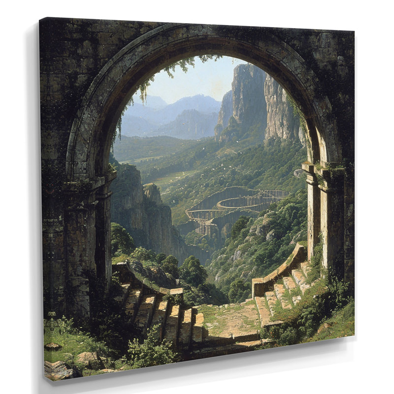 Portail romain, vue sur la montagne verte - campagne, art mural, Toile tendue, H 36 po x l 36 po x P 1,5 po
