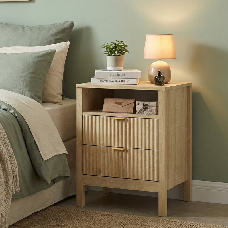  Lagoon Fluted 2 Drawer Nightstand, Bedside Table with Storage Drawers, Night Stand for Bedroom, End Table or Side Table for Living Room, 15.7" D x 18.9" W x 24" H