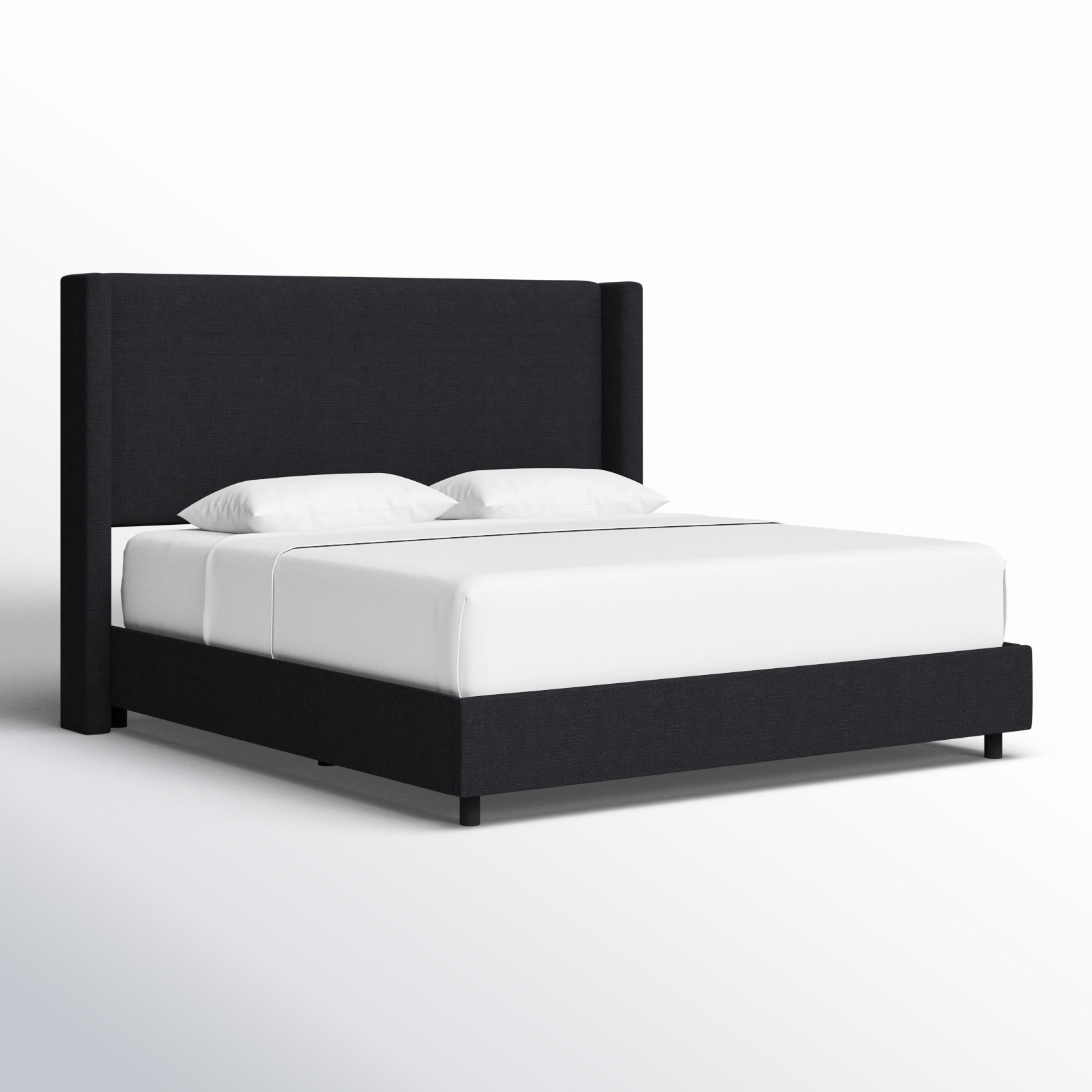 Hanson Linen Upholstered Wingback Bed, King, Classic Black Linen