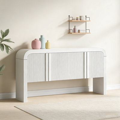 62.2" Curved Wave-Pattern Console Table With 4 Doors & Adjustable Shelf, Rustic Narrow Entryway Sofa Table