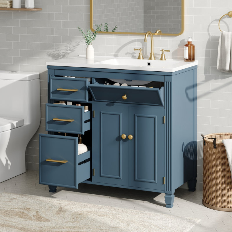 Meuble-lavabo simple 36 po avec comptoir, Bleu