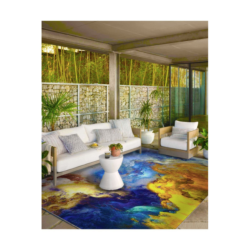 Tapis bleu tissé lavable à la machine, Sous-tapis rectangulaire 3 pi 11 po x 5 pi 11 po i