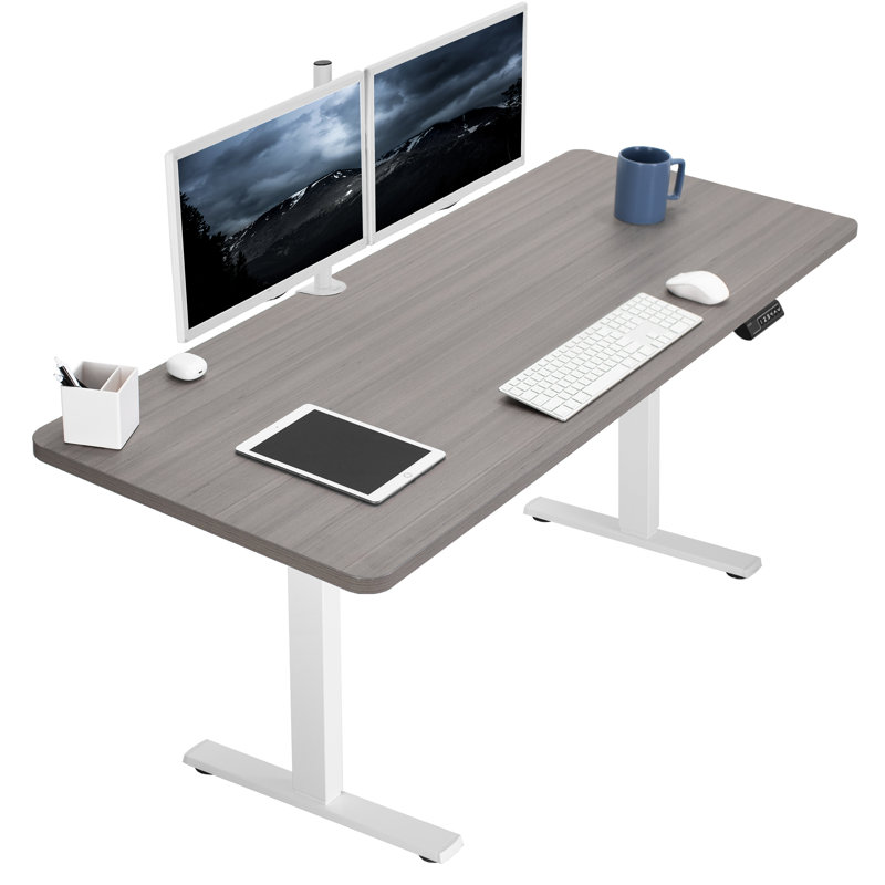Vintage Brown & White Electric Adjustable Height Desk with Memory Presets