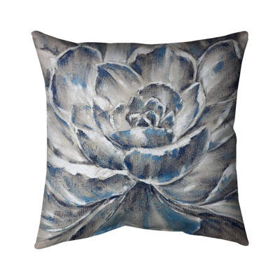 Gray and blue flower - 18"x18" Outdoors Throw pillow - Spun poly - Print on demand