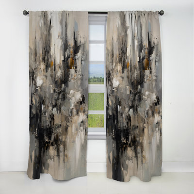 Rideau occultant en velours géométrique gris et noir «Inner Worlds of Marble I» - 1 panneaux