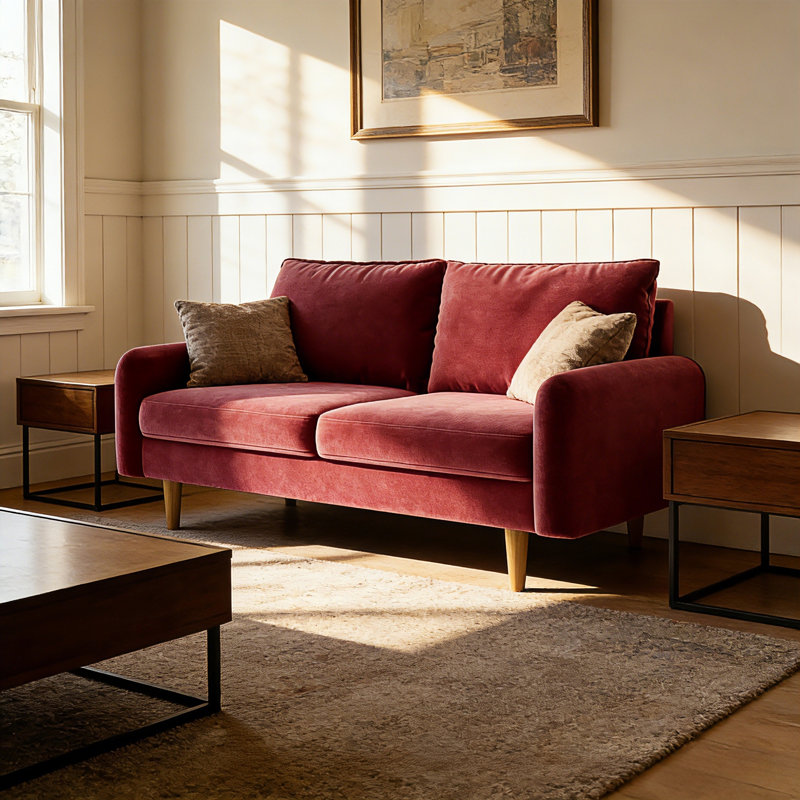 56.3" Velvet Spring-Padded Loveseat Comfort Sofas, Burgundy
