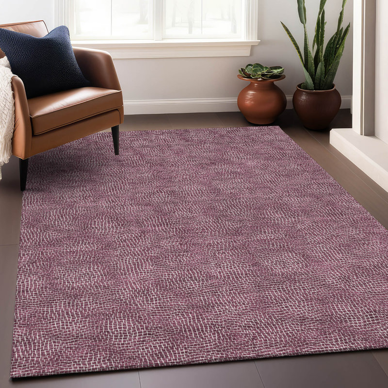 Eggplant Synthetic Rectangular Washable Flat Woven Rug 2'6" x 3'10"