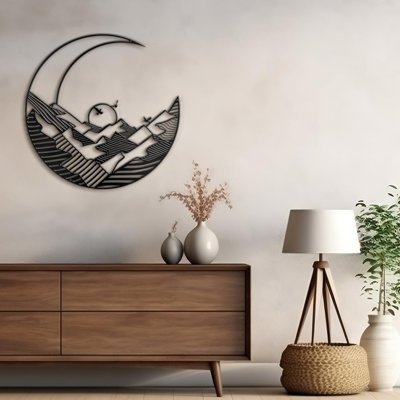 Lune paysage minimaliste moderne abstrait sculpture murale décoration suspendue décoration murale en métal