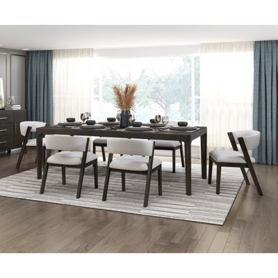 Finish Luxury Dining Set 7pc Large Extendable Table and 6 Side Chairs Upholstered Curved Back High-Quality Furniture
