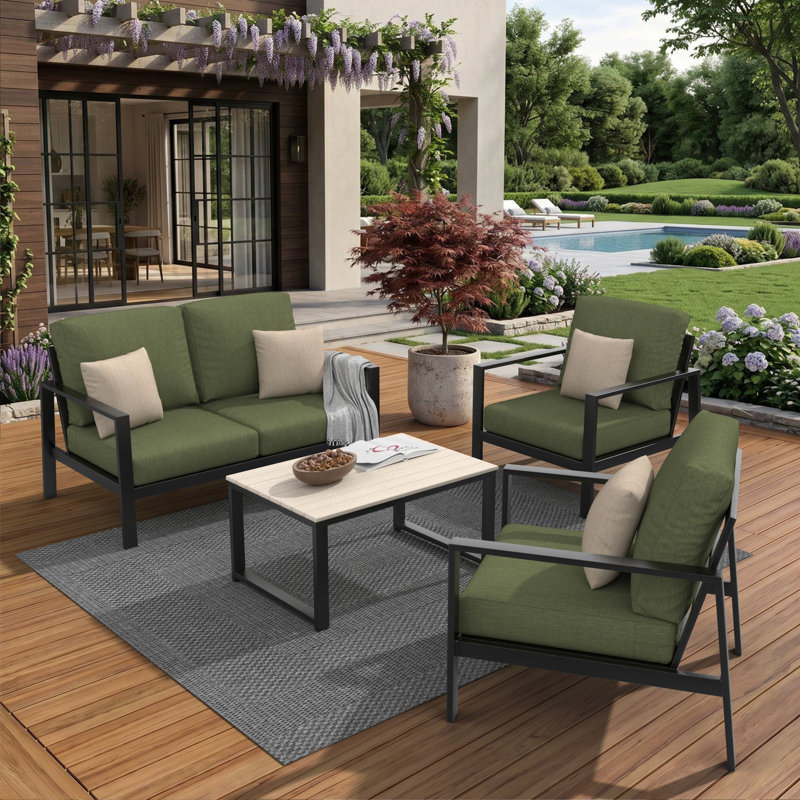 Ensemble de conversation Townsend avec coussins Sunbrella®, 4 Pcs: Table, Loveseat, 2 Chairs, Vert