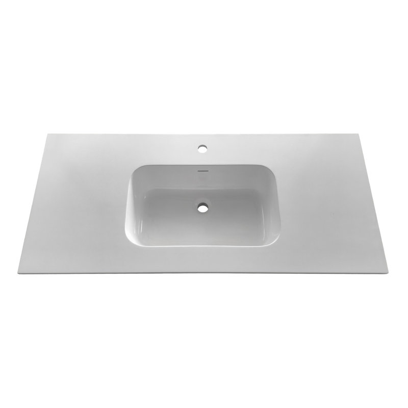 Plan de toilette rectangulaire Streamline GT-1224-48, 122 cm (L) x 56 cm (P), en surface solide blanche brillante, avec lavabo simple.