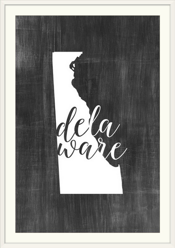 «Home State Typographie Delaware», impression graphique, H 32 po x l 24 po x P 1 po, Cadre blanc