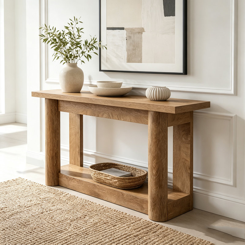 Table d'entrée, console à 2 niveaux, Brown Oak