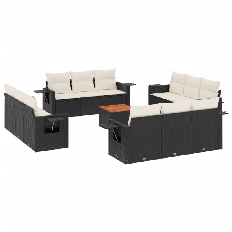  Ensemble de canapé de jardin noir, blanc crème, Coussin blanc crème / structure beige