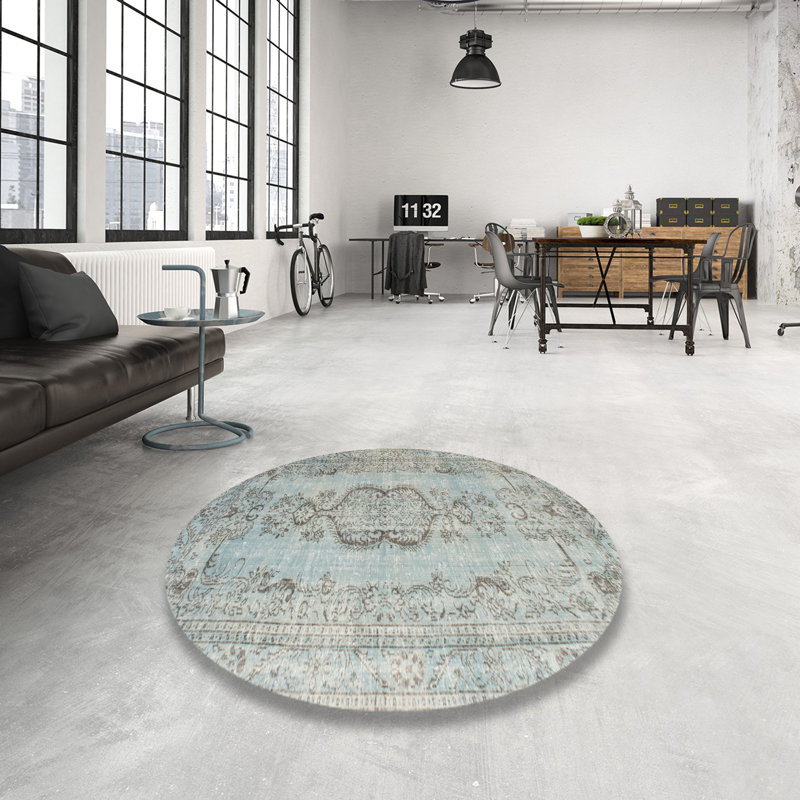 Tapis gris/bleu/brun contemporain, Rond 5 pi