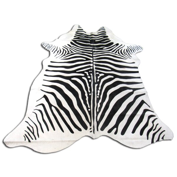 Everly Quinn Zebra Print Cowhide Black White Rug 