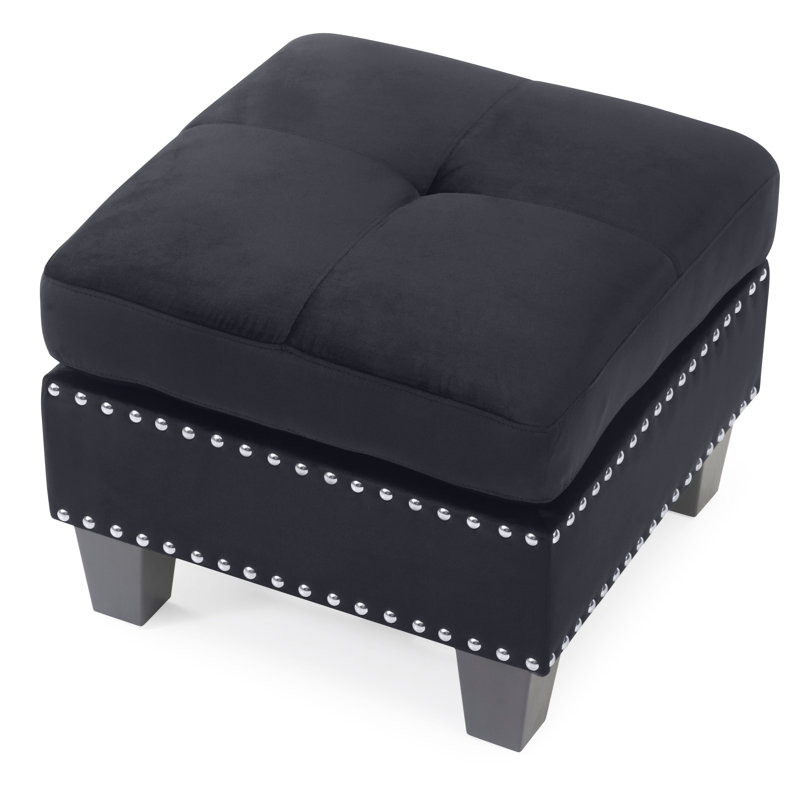 Nawrocki Velvet Ottoman, Black Velvet