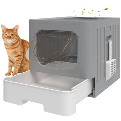 Bac à litière pliable pour chat avec tiroir, couvercle, pelle, nettoyage facile