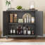 Buffet avec rangement, buffet d'appoint cannelé noir avec portes, armoire de rangement pour la cuisine, armoire Boho pour salon, entrée, couloir (noir, 2 portes)